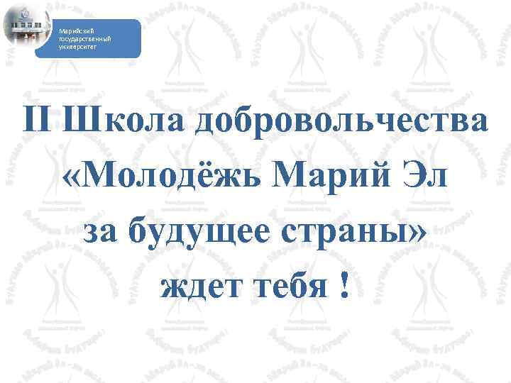 Марийский государственный университет II Школа добровольчества «Молодёжь Марий Эл за будущее страны» ждет тебя