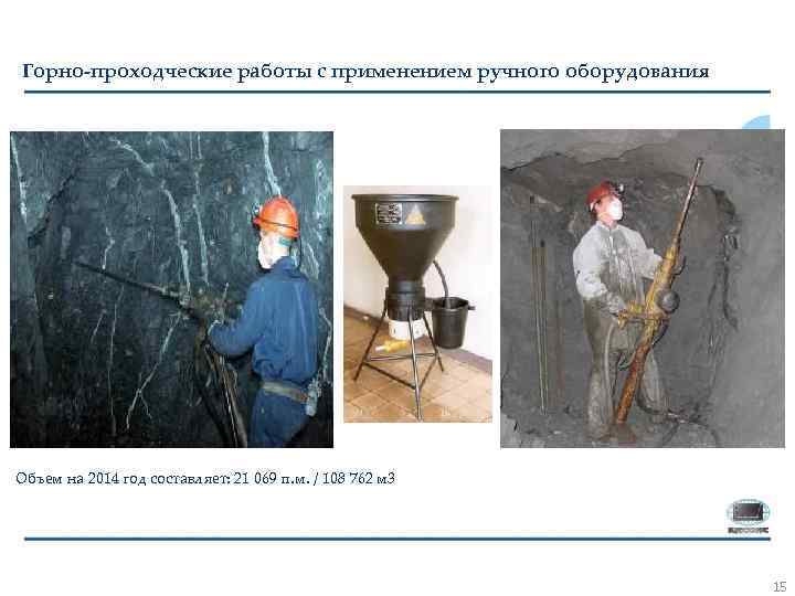 Горно-проходческие работы с применением ручного оборудования Объем на 2014 год составляет: 21 069 п.