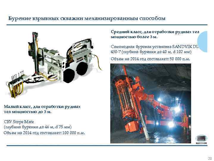 Бурение взрывных скважин механизированным способом Средний класс, для отработки рудных тел мощностью более 3