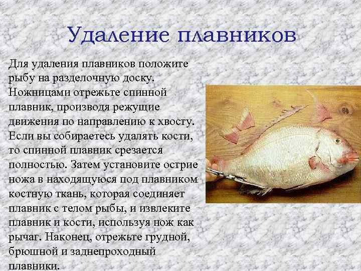 Удаление плавников Для удаления плавников положите рыбу на разделочную доску. Ножницами отрежьте спинной плавник,