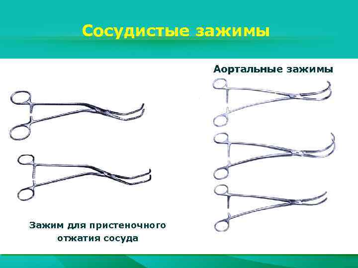 Сосудистые зажимы Аортальные зажимы Зажим для пристеночного отжатия сосуда 