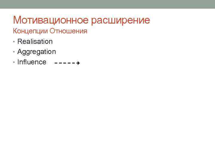 Мотивационное расширение Концепции Отношения • Realisation • Aggregation • Influence 
