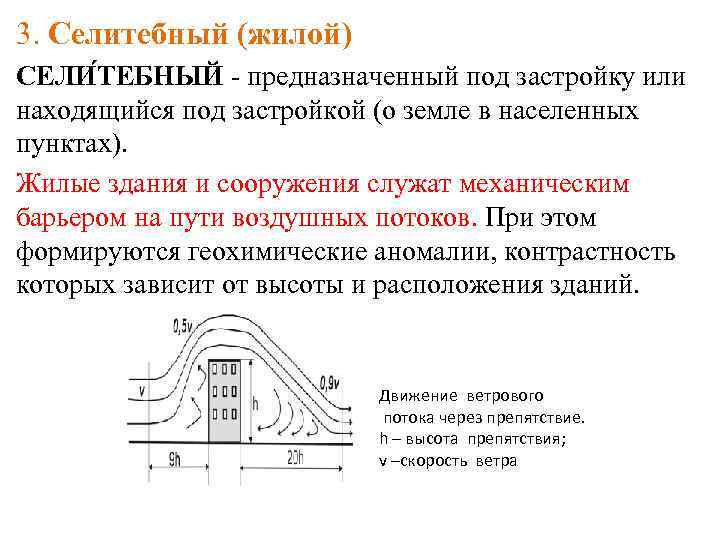 3. Селитебный (жилой) СЕЛИ ТЕБНЫЙ - предназначенный под застройку или находящийся под застройкой (о