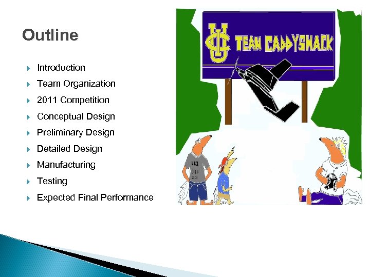 Outline Introduction Team Organization 2011 Competition Conceptual Design Preliminary Design Detailed Design Manufacturing Testing