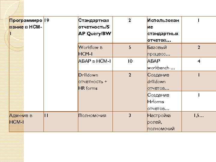 Программиро 19 вание в НСМ 1 Стандартная отчетность/S AP Query/BW 2 Workflow в HCM-1