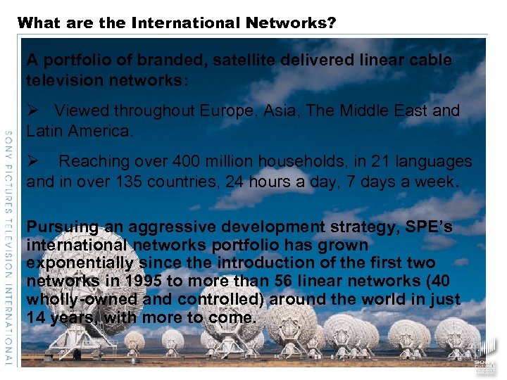 What are the International Networks? A portfolio of branded, satellite delivered linear cable television