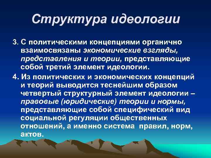 Структура идеологии 3. С политическими концепциями органично взаимосвязаны экономические взгляды, представления и теории, представляющие