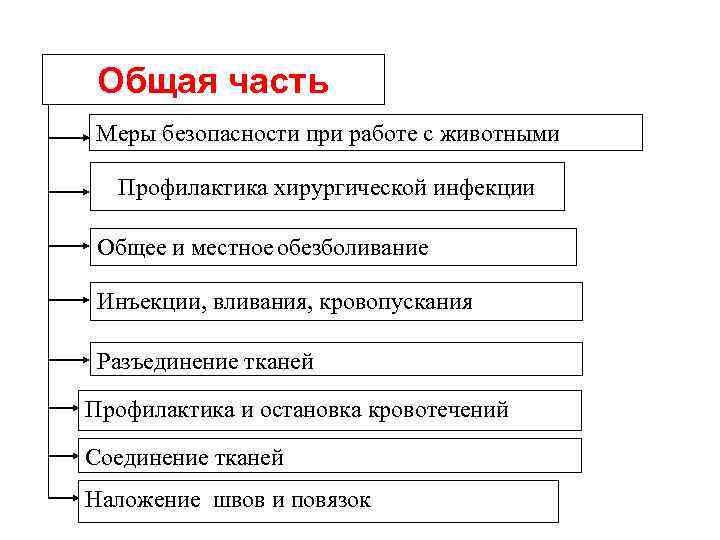 Общая часть Меры безопасности при работе с животными Профилактика хирургической инфекции Общее и местное