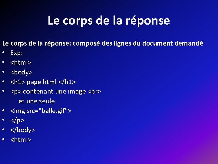 Le corps de la réponse: composé des lignes du document demandé • Exp: •