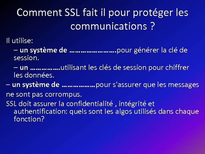 Comment SSL fait il pour protéger les communications ? Il utilise: – un système