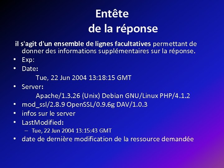 Entête de la réponse il s'agit d'un ensemble de lignes facultatives permettant de donner