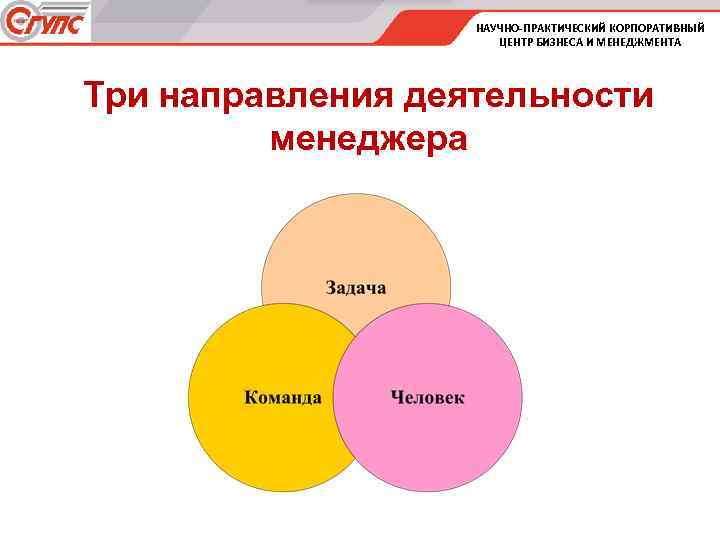 НАУЧНО-ПРАКТИЧЕСКИЙ КОРПОРАТИВНЫЙ ЦЕНТР БИЗНЕСА И МЕНЕДЖМЕНТА Три направления деятельности менеджера 