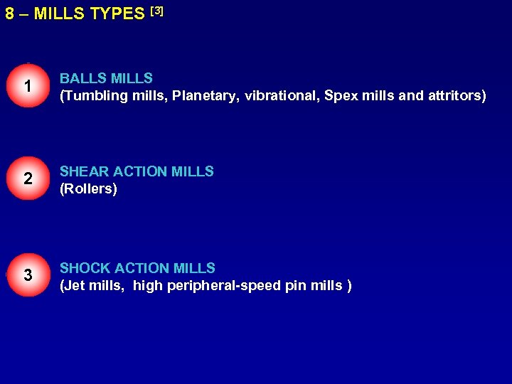 8 – MILLS TYPES [3] 1 BALLS MILLS (Tumbling mills, Planetary, vibrational, Spex mills