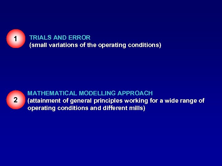 1 TRIALS AND ERROR (small variations of the operating conditions) 2 MATHEMATICAL MODELLING APPROACH