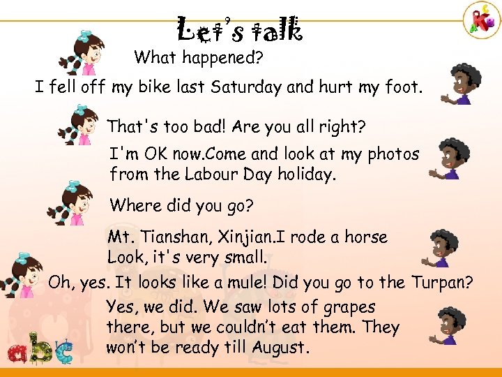 Let’s talk What happened? I fell off my bike last Saturday and hurt my