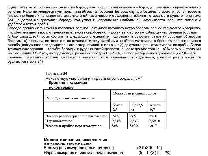 Существует несколько вариантов взятия бороздовых проб, основной является борозда правильного прямоугольного сечения. Реже применяется