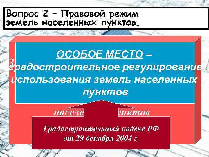 Вопрос 2 – Правовой режим земель населенных пунктов. ОСОБОЕ МЕСТО – Земли населенных пунктов