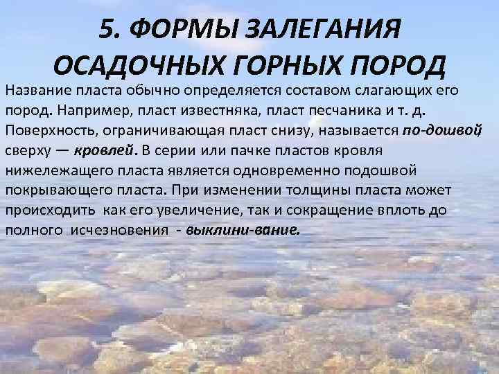 5. ФОРМЫ ЗАЛЕГАНИЯ ОСАДОЧНЫХ ГОРНЫХ ПОРОД Название пласта обычно определяется составом слагающих его пород.