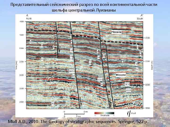 Представительный сейсмический разрез по всей континентальной части шельфа центральной Луизианы Miall A. D. ,