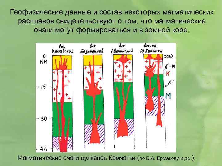 Геофизические данные и состав некоторых магматических расплавов свидетельствуют о том, что магматические очаги могут