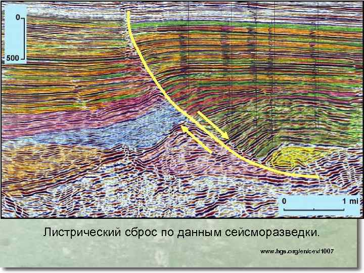 Листрический сброс по данным сейсморазведки. www. hgs. org/en/cev/1007 