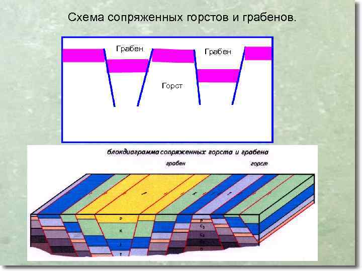 Схема сопряженных горстов и грабенов. Грабен Горст 