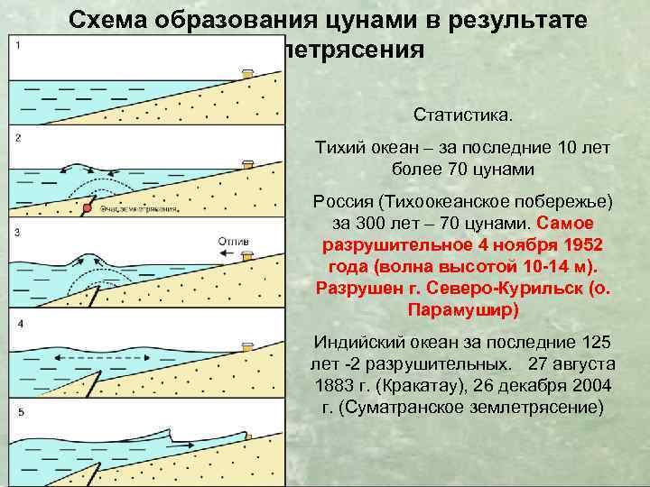 Схема образования цунами в результате землетрясения Статистика. Тихий океан – за последние 10 лет