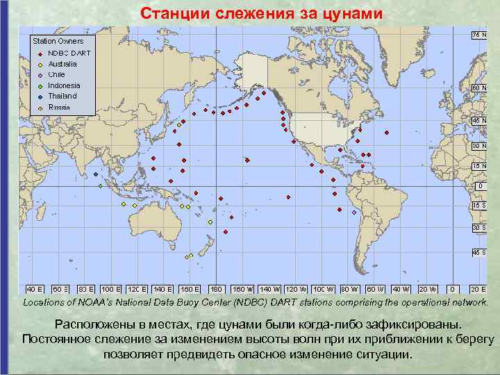 Станции слежения за цунами Locations of NOAA’s National Data Buoy Center (NDBC) DART stations