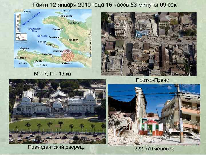 Гаити 12 января 2010 года 16 часов 53 минуты 09 сек M = 7,