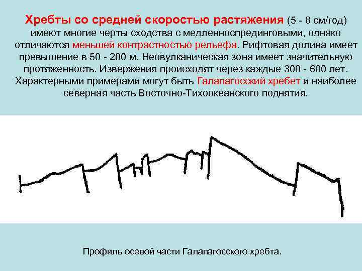 Хребты со средней скоростью растяжения (5 - 8 см/год) имеют многие черты сходства с