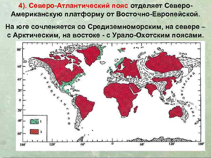 4). Северо-Атлантический пояс отделяет Северо. Американскую платформу от Восточно-Европейской. На юге сочленяется со Средиземноморским,