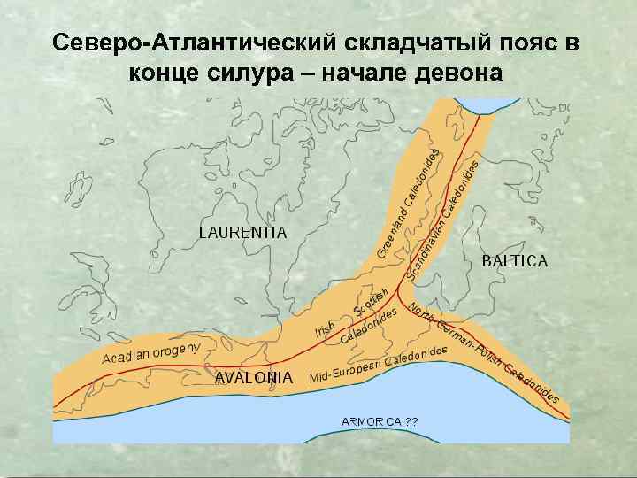 Северо-Атлантический складчатый пояс в конце силура – начале девона 