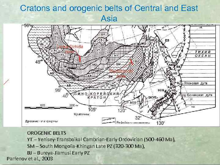 Cratons and orogenic belts of Central and East Asia OROGENIC BELTS YT – Yenisey-Transbaikal