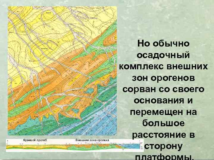 Краевой прогиб Внешняя зона орогена Но обычно осадочный комплекс внешних зон орогенов сорван со