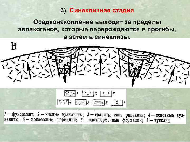 3). Синеклизная стадия Осадконакопление выходит за пределы авлакогенов, которые перерождаются в прогибы, а затем