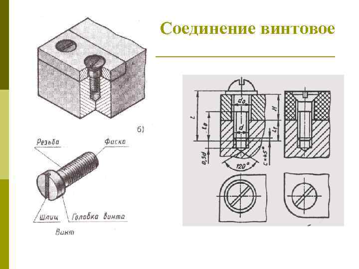 Резьбовые соединения винтом. Соединение деталей винтом. Начертить соединение деталей винтом с цилиндрической головкой. Соединение винтом с потайной головкой чертеж. Винтовое соединение с полупотайной головкой чертеж.