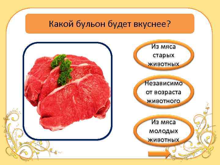 Какой бульон будет вкуснее? Из мяса старых животных Независимо от возраста животного Из мяса