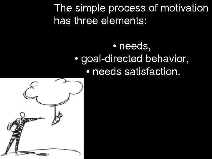 The simple process of motivation has three elements: • needs, • goal-directed behavior, •