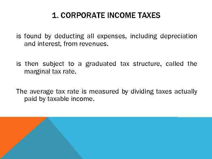 1. CORPORATE INCOME TAXES is found by deducting all expenses, including depreciation and interest,