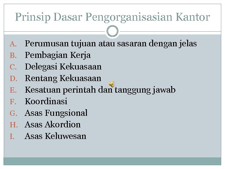 Prinsip Dasar Pengorganisasian Kantor A. B. C. D. E. F. G. H. I. Perumusan
