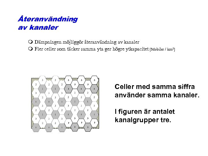 Återanvändning av kanaler m Dämpningen möjliggör återanvändning av kanaler m Fler celler som täcker