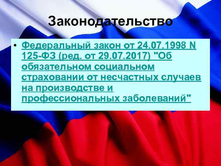 Законодательство • Федеральный закон от 24. 07. 1998 N 125 -ФЗ (ред. от 29.