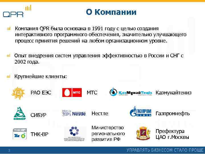 О Компании Компания QPR была основана в 1991 году с целью создания интерактивного программного