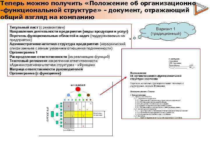 Теперь можно получить «Положение об организационно -функциональной структуре» - документ, отражающий общий взгляд на