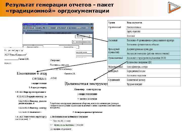 Результат генерации отчетов - пакет «традиционной» оргдокументации 