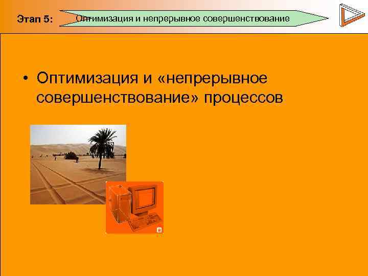 Этап 5: Оптимизация и непрерывное совершенствование • Оптимизация и «непрерывное совершенствование» процессов 