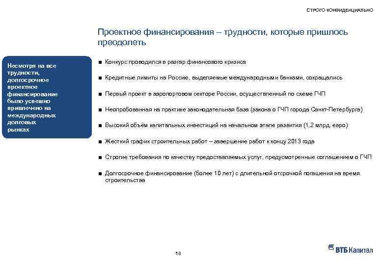 СТРОГО КОНФИДЕНЦИАЛЬНО НАШ ОПЫТ – ПРИМЕРЫ РЕАЛИЗОВАННЫХ ПРОЕКТОВ Проектное финансирования – трудности, которые пришлось