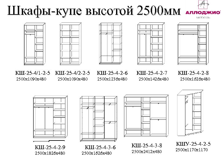 Шкафы-купе высотой 2500 мм КШ-25 -4/1 -2 -5 КШ-25 -4/2 -2 -5 КШ-25 -4