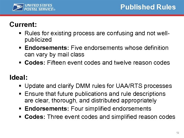 Published Rules Current: § Rules for existing process are confusing and not wellpublicized §