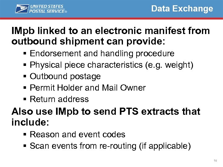 Data Exchange IMpb linked to an electronic manifest from outbound shipment can provide: §